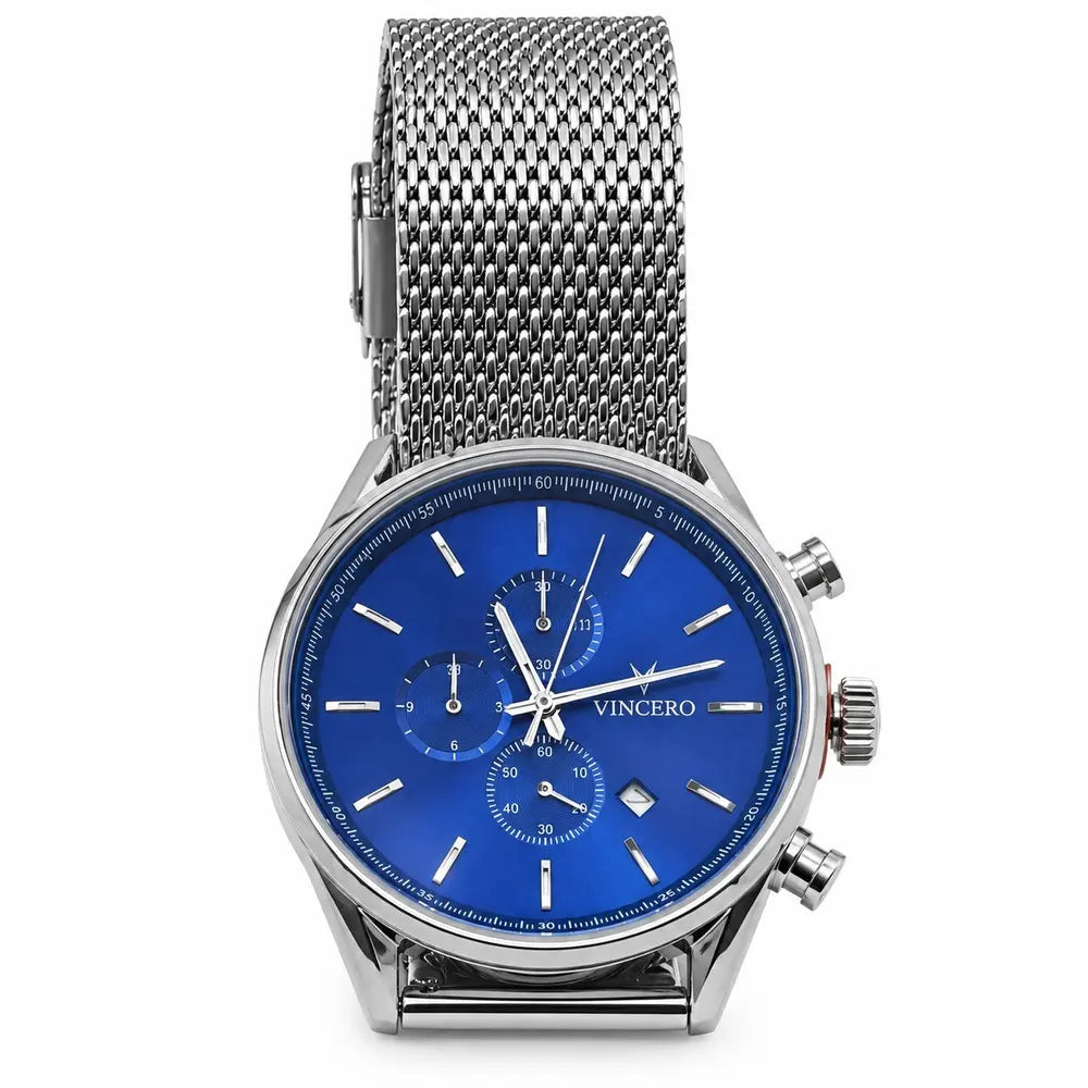 Vincero Chrono S, blue dial, silver mesh
