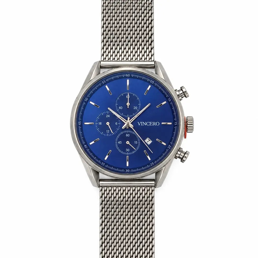 Vincero Chrono S, blue dial, silver mesh