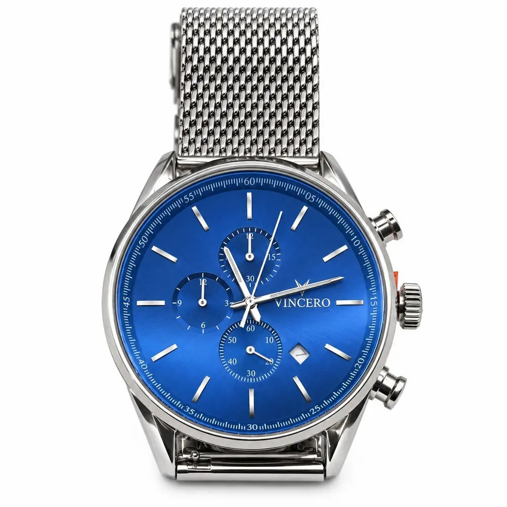 Vincero Chrono S, blue dial, silver mesh