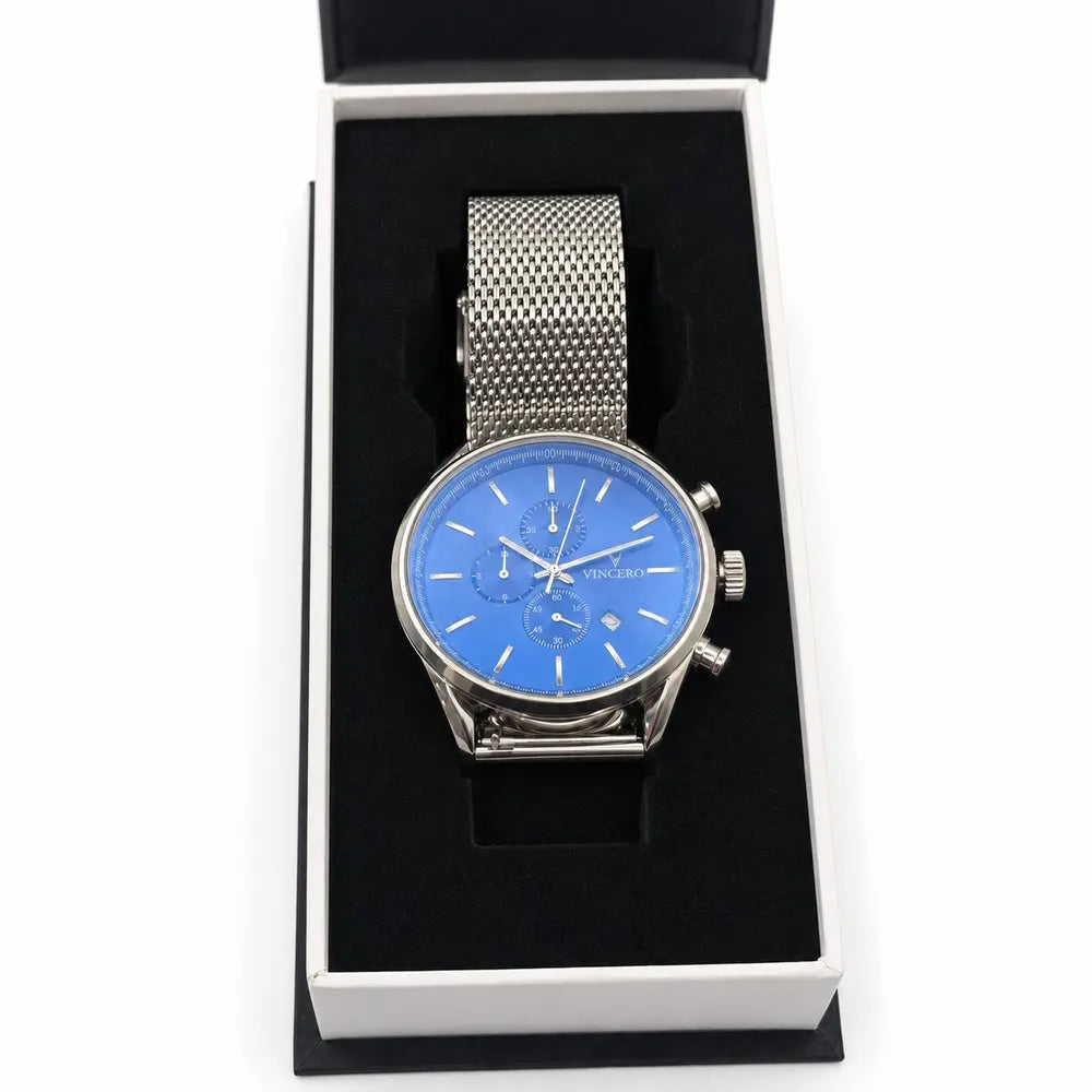Vincero Chrono S, blue dial, silver mesh